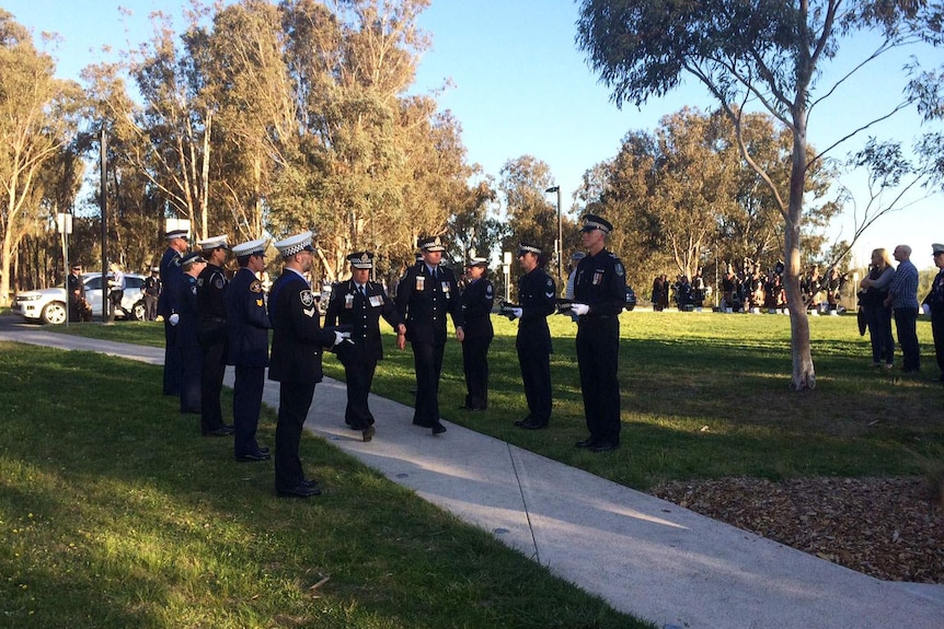 Police gather at the National Police Memorial in Canberra to mark National Police Remembrance Day.