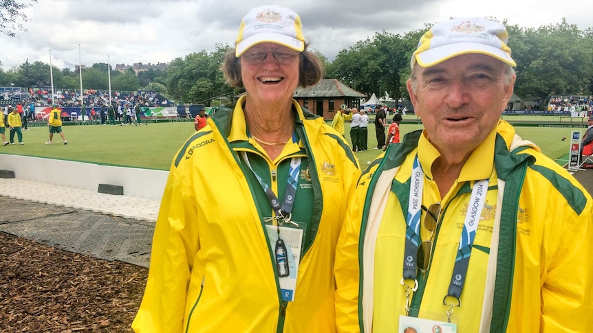 Para-sport mixed pairs lawn bowlers Joy Forster and Bruce Jones at the Glasgow Commonwealth Games.