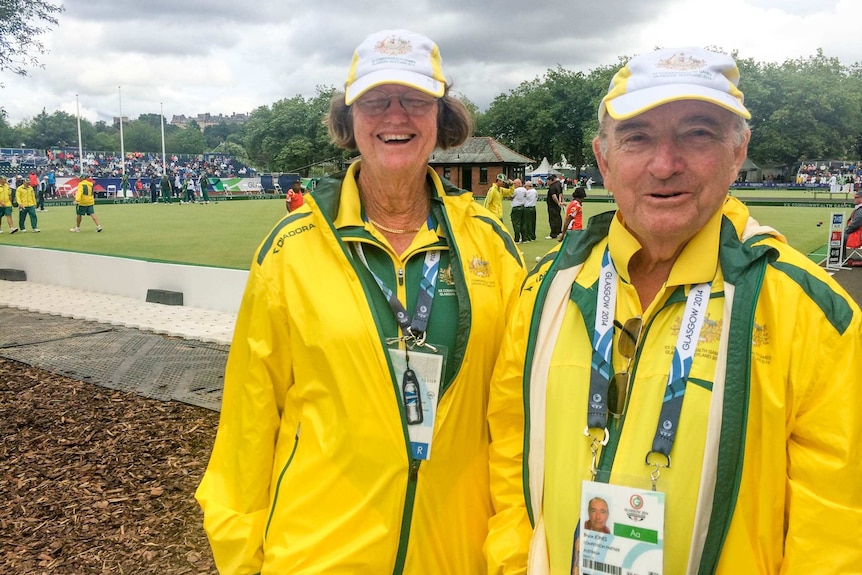 Para-sport mixed pairs lawn bowlers Joy Forster and Bruce Jones at the Glasgow Commonwealth Games.