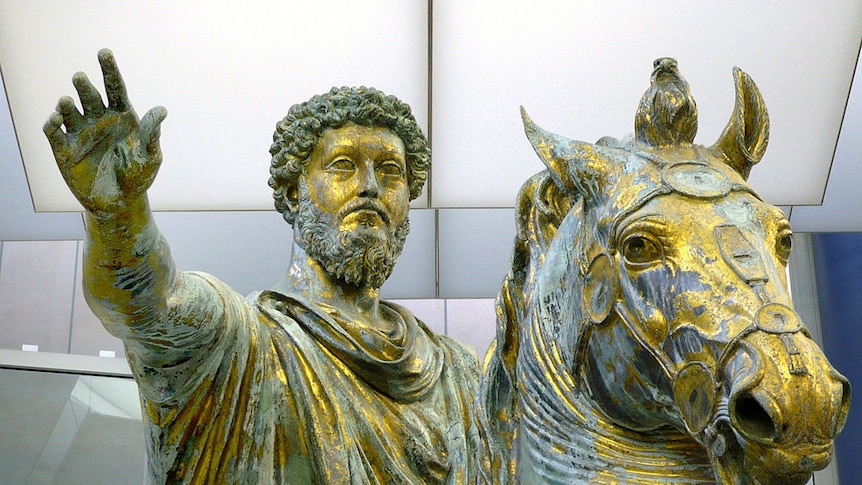 a bronze statute of Marcus Aurelius on a horse