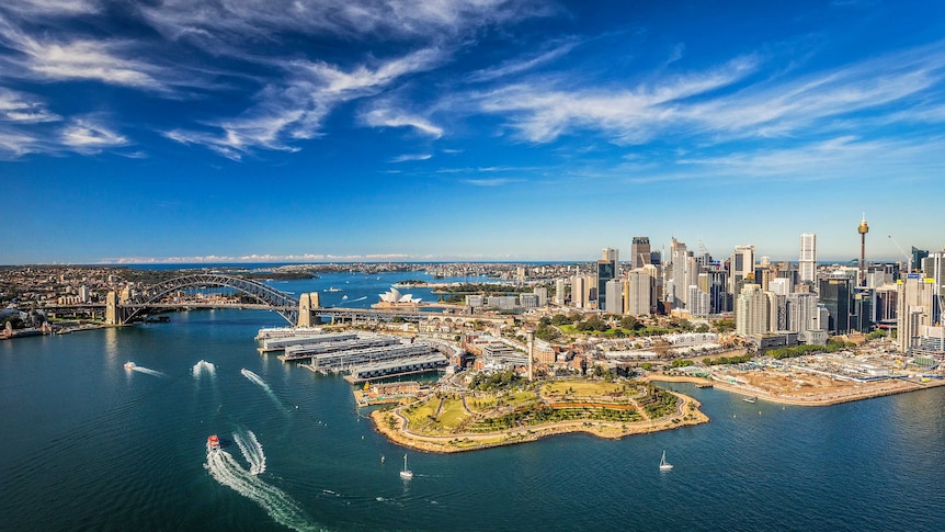 An aerial view of the Barangaroo headland.