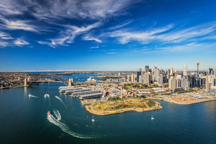 An aerial view of the Barangaroo headland.