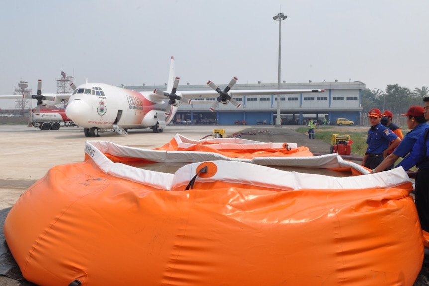 An Australian water-bombing aircraft in Indonesia