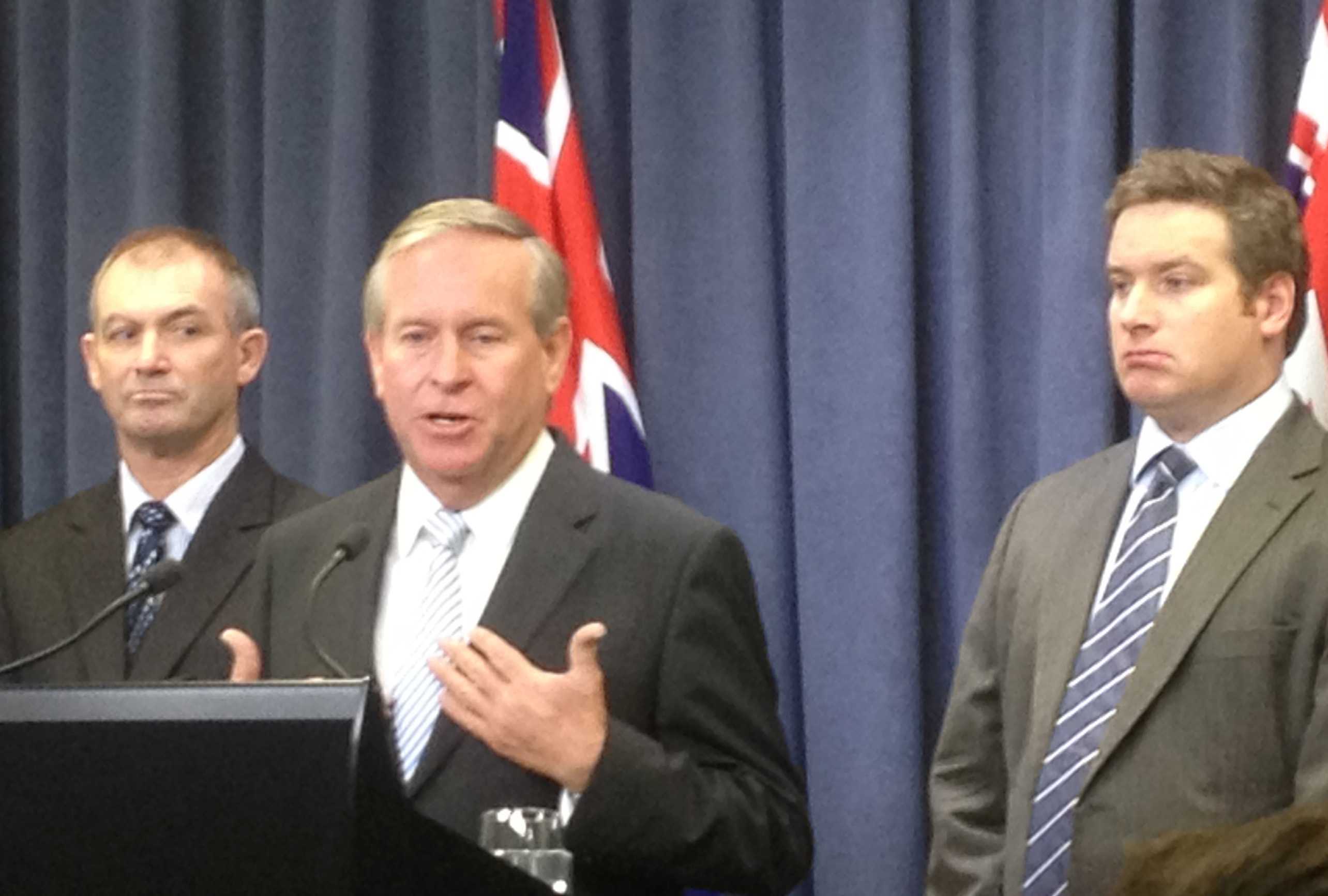 Kim Hames (right), Premier Colin Barnett (centre) and Brendon Grylls (right)