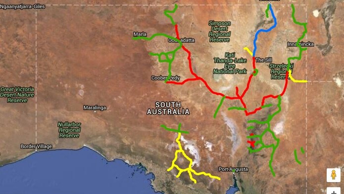 map of outback road closures SA