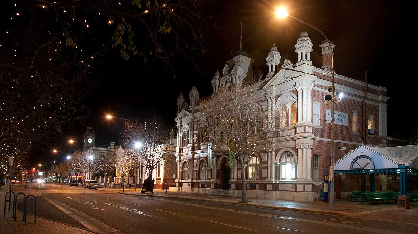 a street in Albury at night.