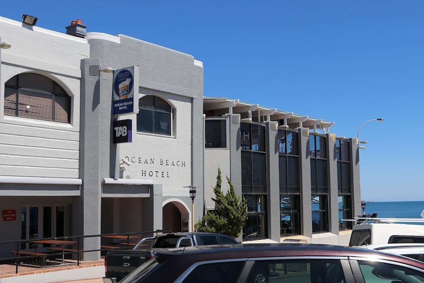 Exterior shot of the Ocean Beach Hotel in Cottesloe, looking towards the sea.