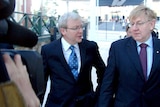 Kevin Rudd and Martin Ferguson arrive for a meeting