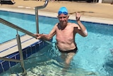 91yo competitive swimmer Don Robertson exits the pool
