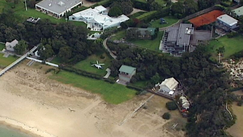 aerial view of Lindsay Foxes' breach front property at Portsea