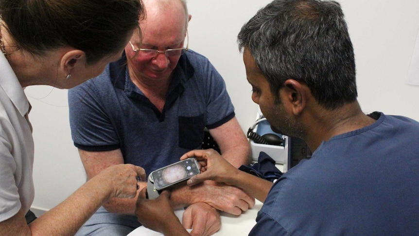 Skin cancer patient Michel-Pierre Morel gets checked