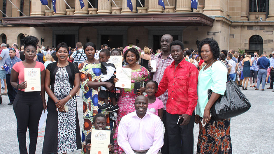 Botors Kowa and family at a ceremony in Brisbane.
