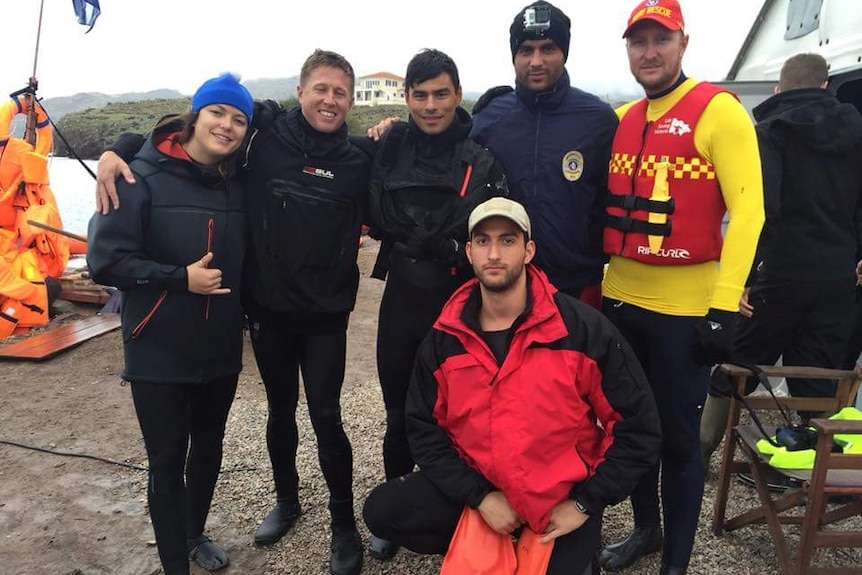 Simon Lewis and other volunteers in Greece