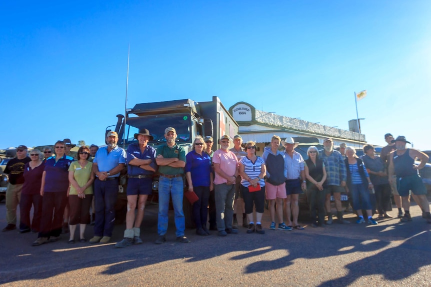 The Trackers group outside the Birdsville Hotel