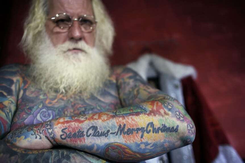 Santa Claus with tattoos