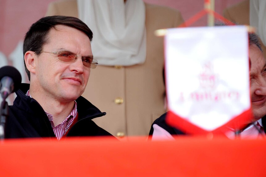 Horse trainer Aidan O'Brien speaks at a press conference after the 2008 Melbourne Cup parade.