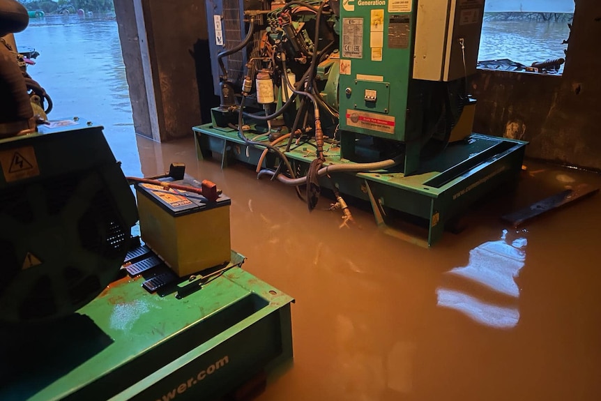 Floodwaters inside a building on an outback pastoral station.  