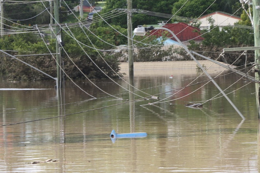 Houses swamped at the Ipswich suburb of Goodna, west of Brisbane