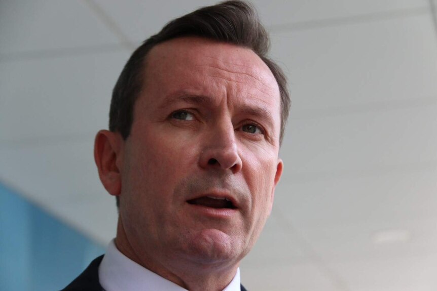 WA Premier Mark McGowan speaks to journalists outside the ABC studios in East Perth. April 12, 2017