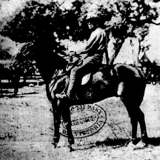 Trooper James Steele on horseback, circa 1901.
