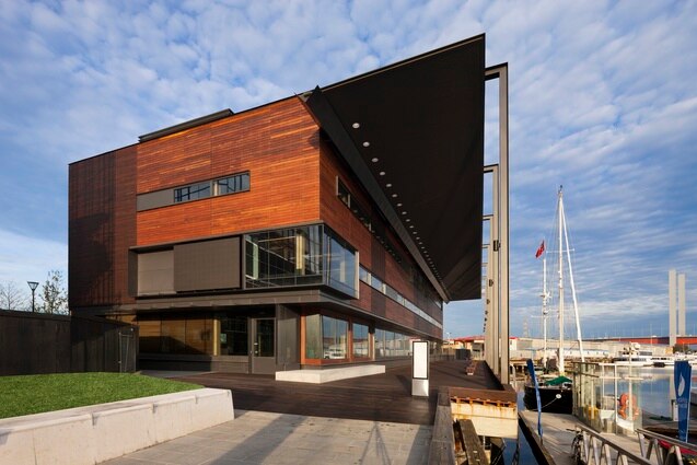 A wooden building, Library at the Dock, is pictured in Melbourne.