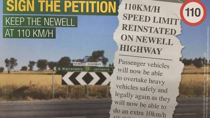 A petition by former NSW Roads Minister Duncan Gay to keep the Newell Highway speed limit at 110kph.