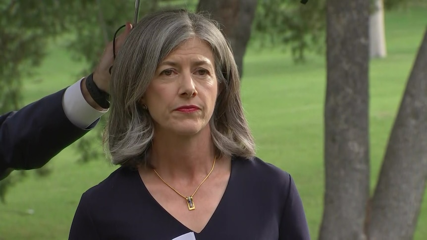 SA Chief Public Health Officer Nicola Spurrier at a media conference. 