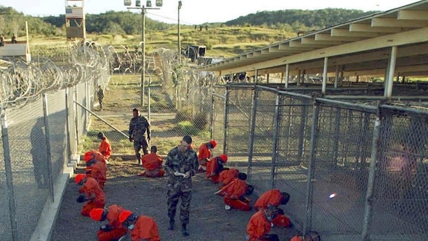 Detainees at Camp X-Ray, Guantanamo Bay