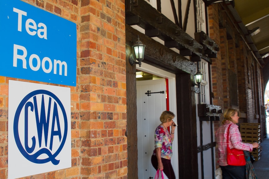 The entrance to CWA Tea Rooms draws visitors annually to taste handmade scones prepared onsite at The Ekka.