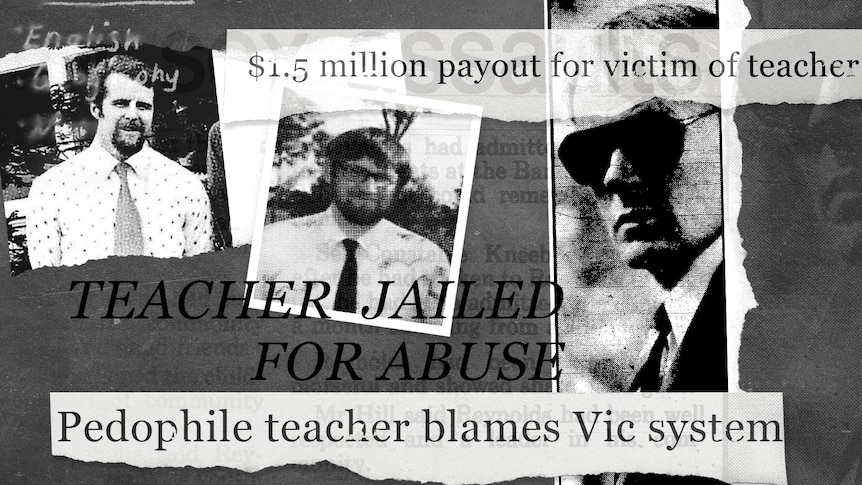 A collage including photos of three men and newspaper headlines about child sexual abuse.