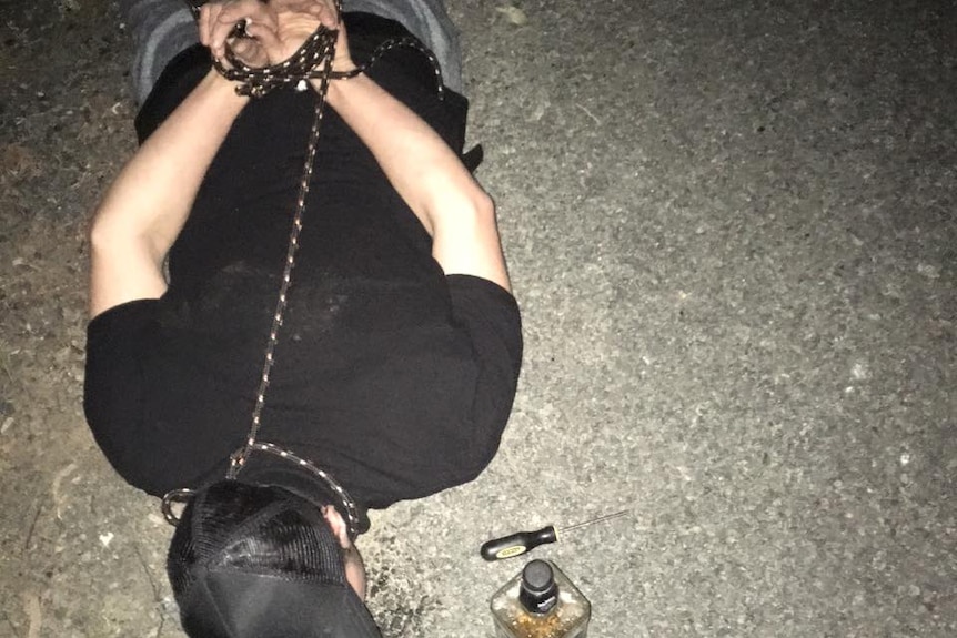 Image of hogtied man that appeared on social media