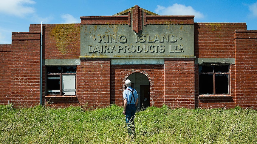 Dale Whatley outside the ruin of King Island Dairy Co's first factory