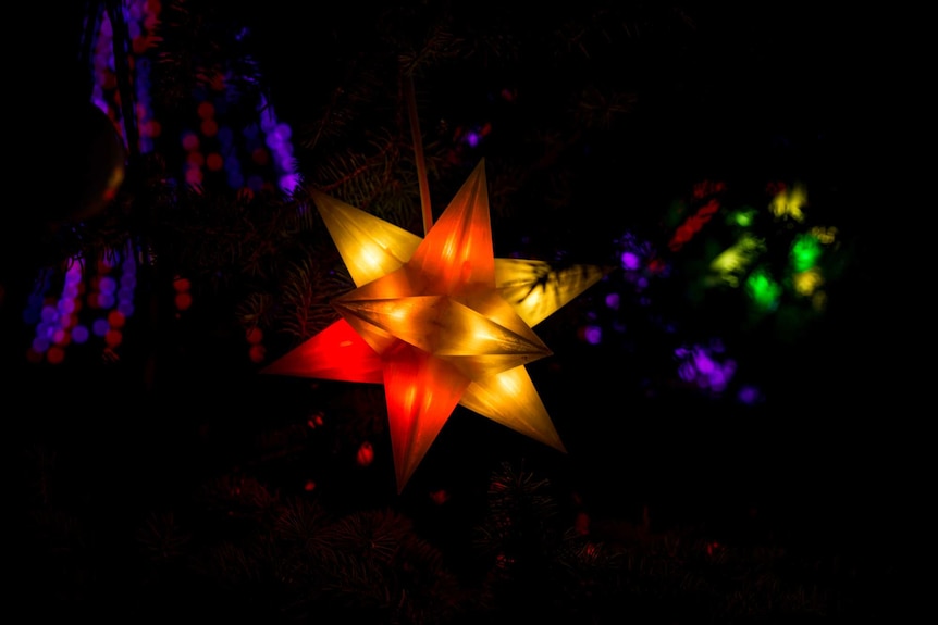 Close up of star shaped Christmas light