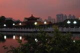 A photo of Shenzhen China at dusk.