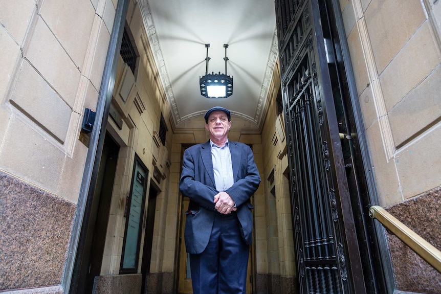 Abe Schwarz outside the old German Embassy in Melbourne