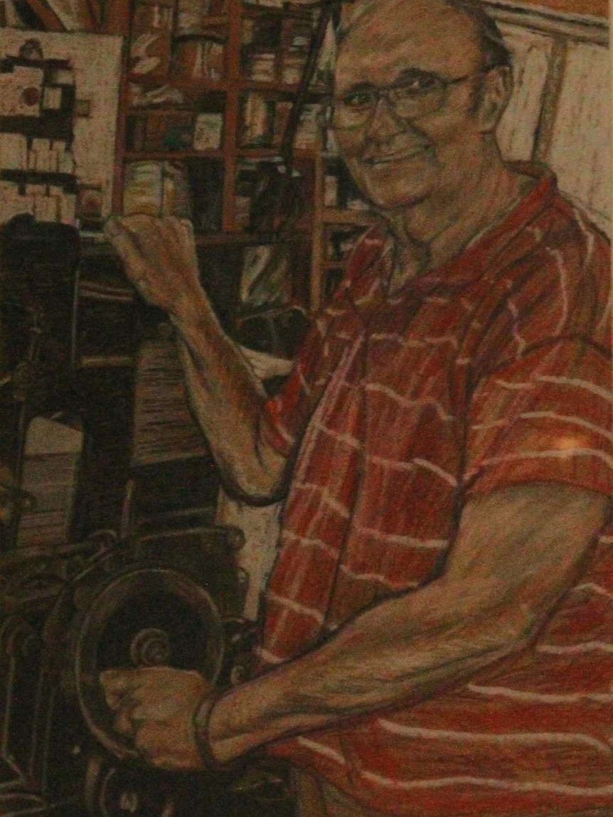A painting of a man reading a paper
