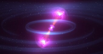 A simulation of a collision between two neutron stars.