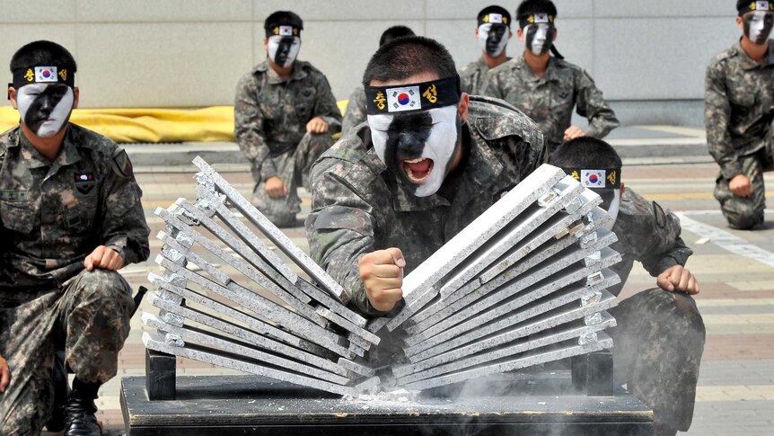 South Korean soldiers perform martial arts ahead of 4th Asian Indoor and Martial Arts Games.