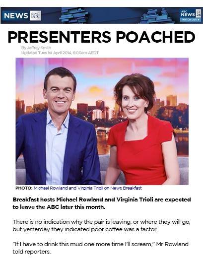 Breakfast hosts Rowland and Trioli quit over bad coffee