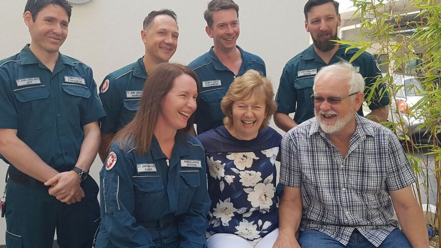 Sandy and Graham Harley with the paramedics