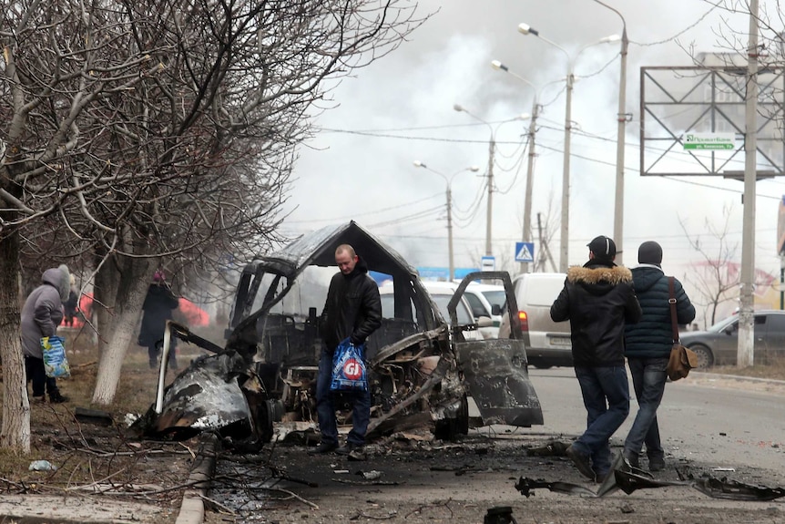 Rocket damage in Mariupol