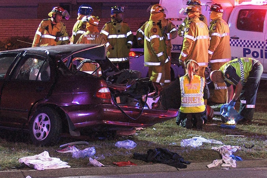 Emergency service workers at the scene of the crash.