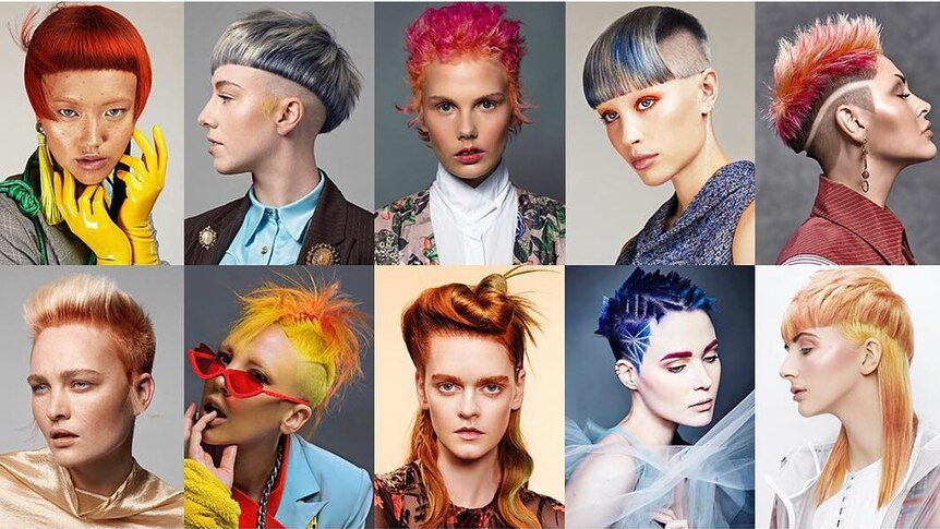 A collection of headshots showing colourful and quirky hairstyles on different models