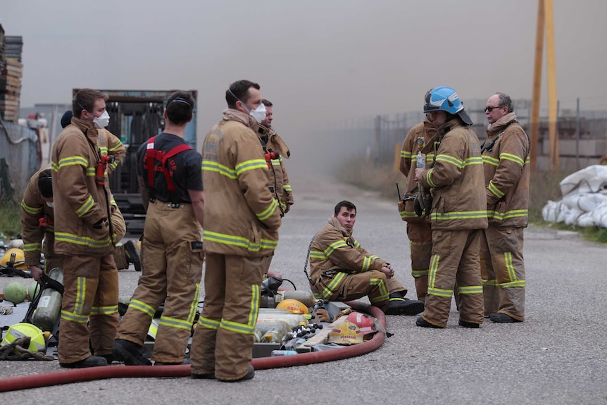 Fire crews at the scene of a huge blaze at Coolaroo Recycling Centre in Melbourne.