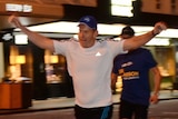 Tony Abbott, Campbell Newman and Bill Glasson on an early morning run in Brisbane.