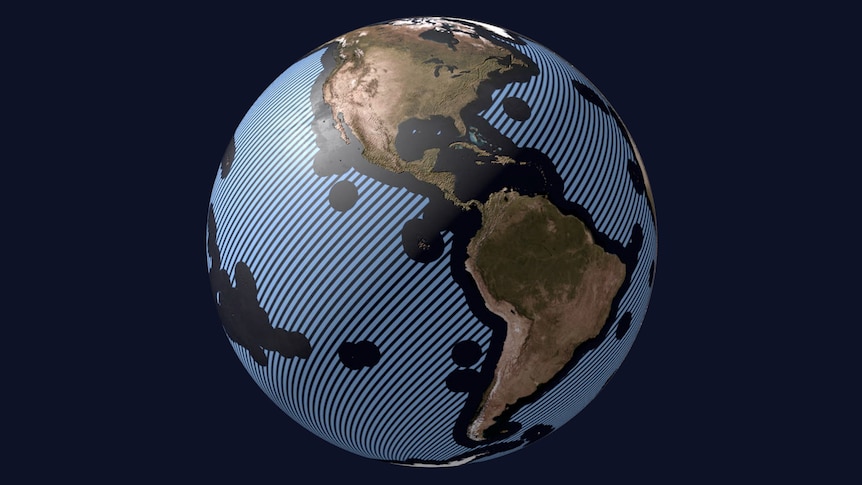 An illustration of the earth highlighting the area that are the high seas.