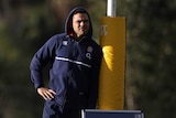 Watching on ... Ben Te'o on the sidelines at England's Monday training session on the Gold Coast