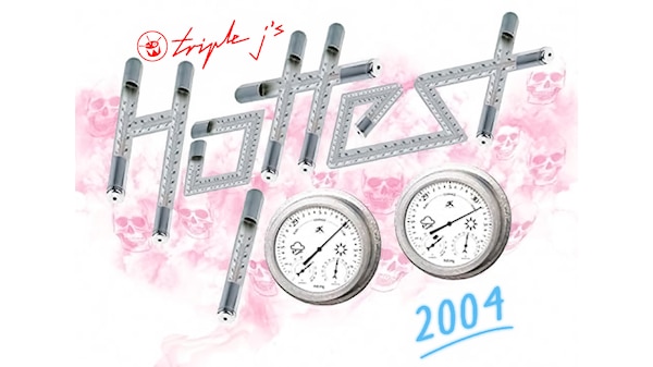 the words triple j's hottest 100 2004 in a metallic font with barometers as the zeros against a white background