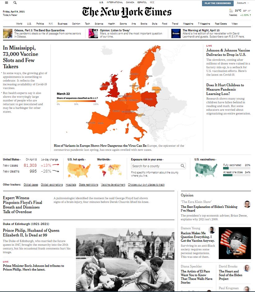 The New York Times after the death of Prince Philip.