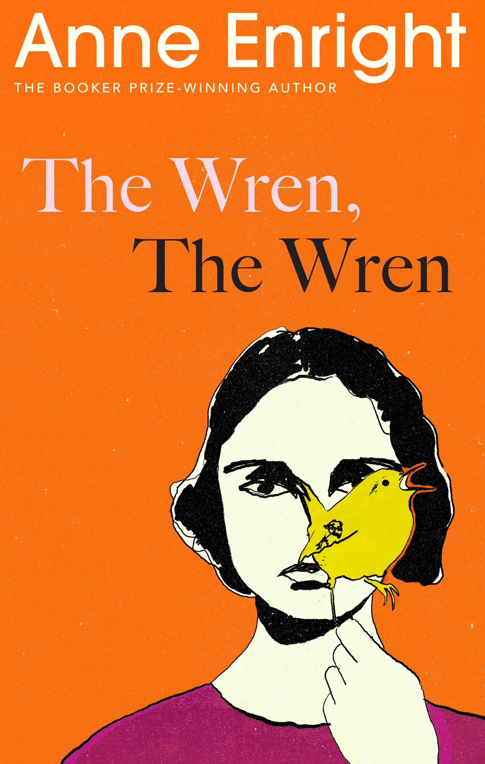 A book cover with an orange background and an illustration of a woman holding a cut out of a bird in front of her face